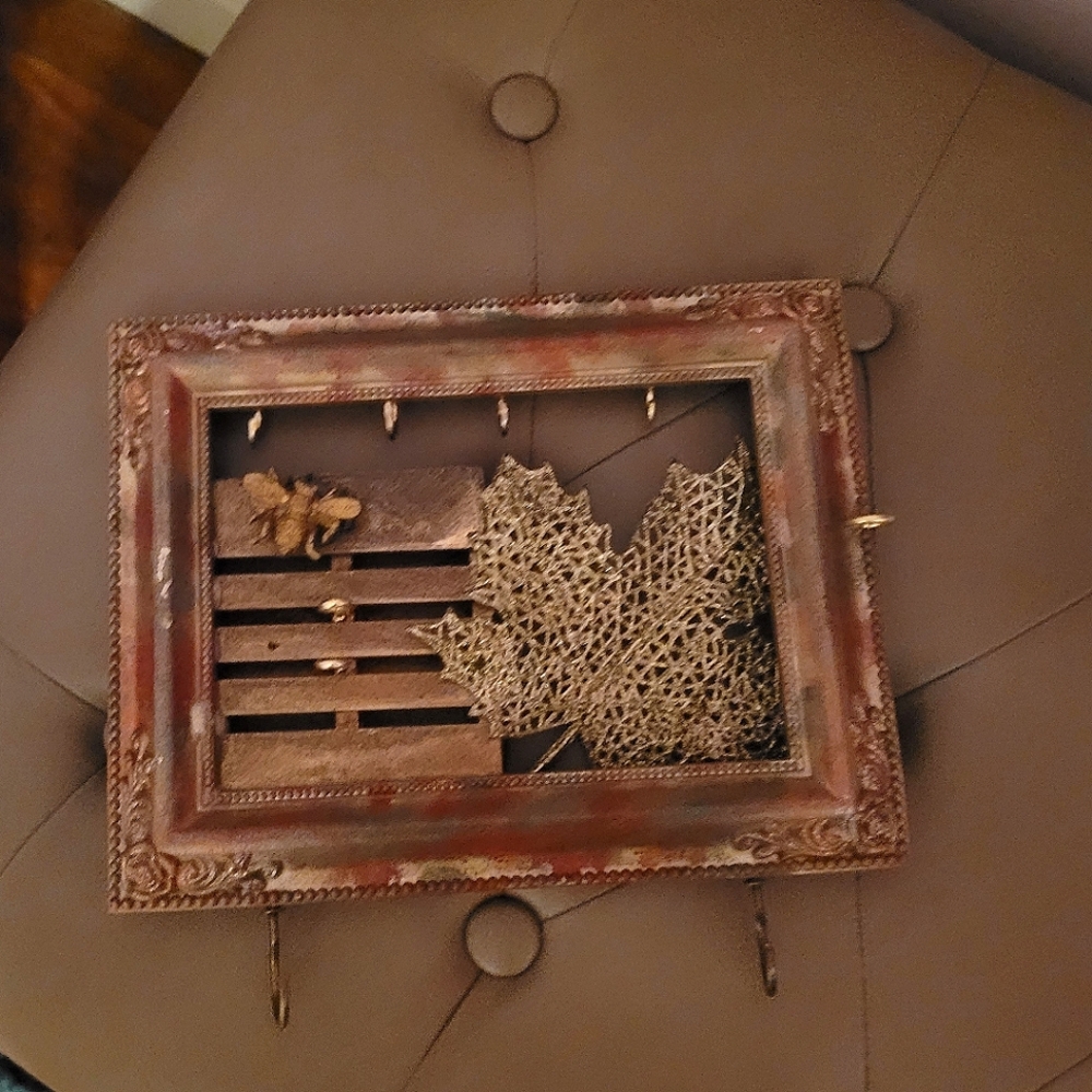 Rustic picture frame Made into a wall décor key hanger